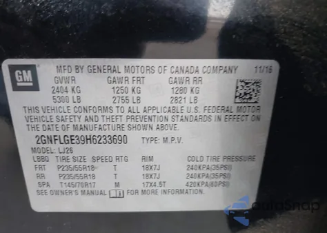 2017 Chevrolet Equinox Premier z USA, uszkodzony, nr VIN 2GNFLGE39H6233690